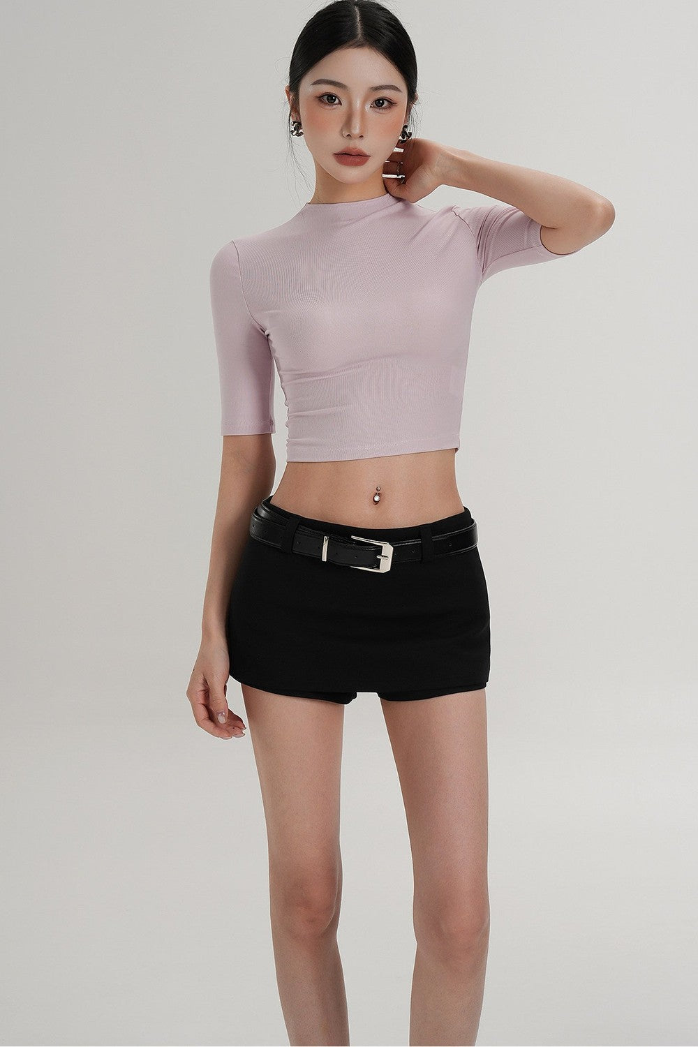 Cropped High Neck Short Sleeve Top