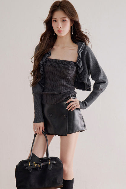 Floral Knit Top and Ruffle Cardigan Set-Up