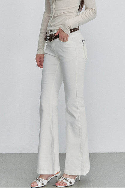 White Bamboo Texture Flared Denim Pants