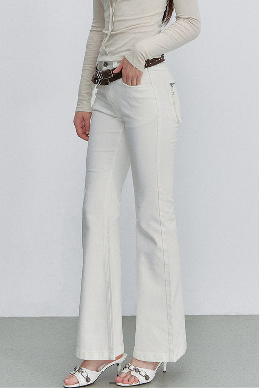 Pantalon en denim évasé blanc à texture bambou