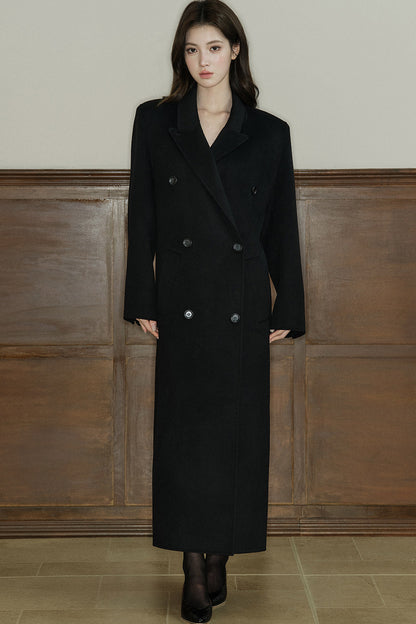 Double Breasted Notch Lapel Long Wool Coat