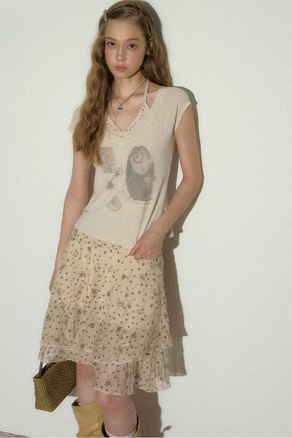 Retro Floral Asymmetrical Skirt