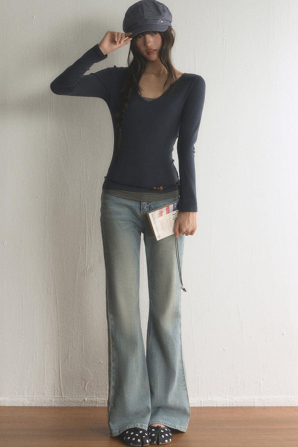 Layered-Look V-Neck Long-Sleeve T-Shirt