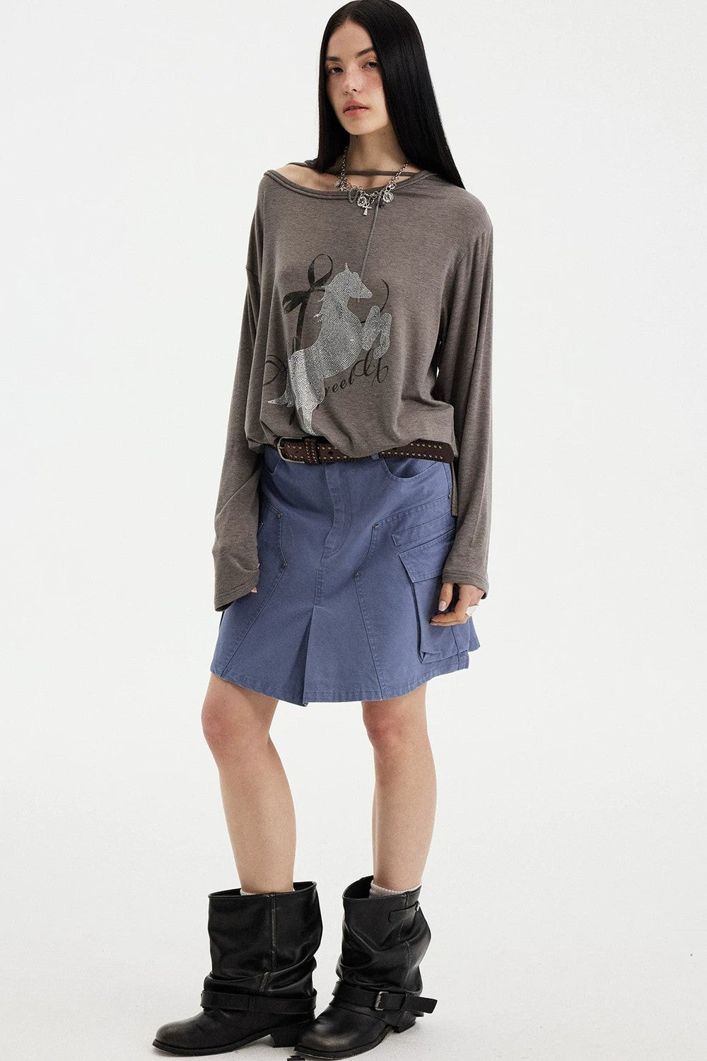 Top con strass effetto distressed con spalle scoperte