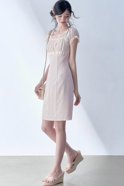 Pleated Lace Chiffon Dress