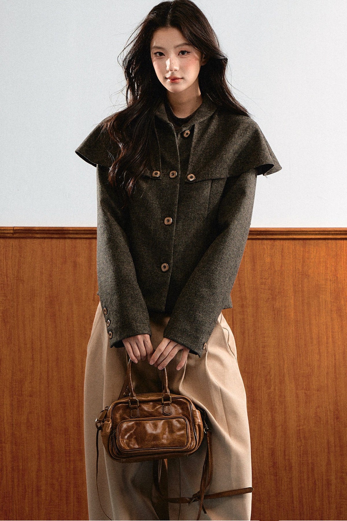 Detachable Cape Wool Coat