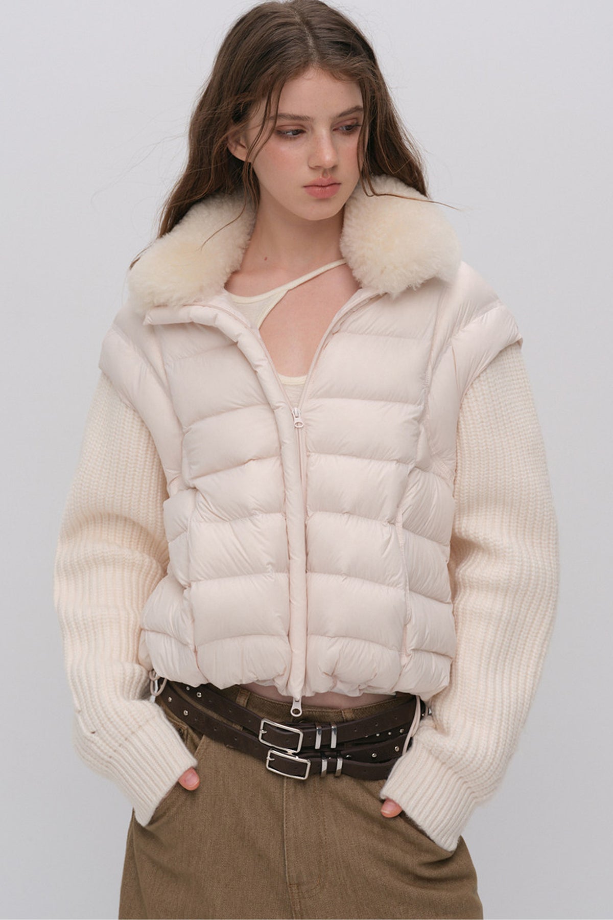 Convertible Detachable Knit Sleeve Down Vest