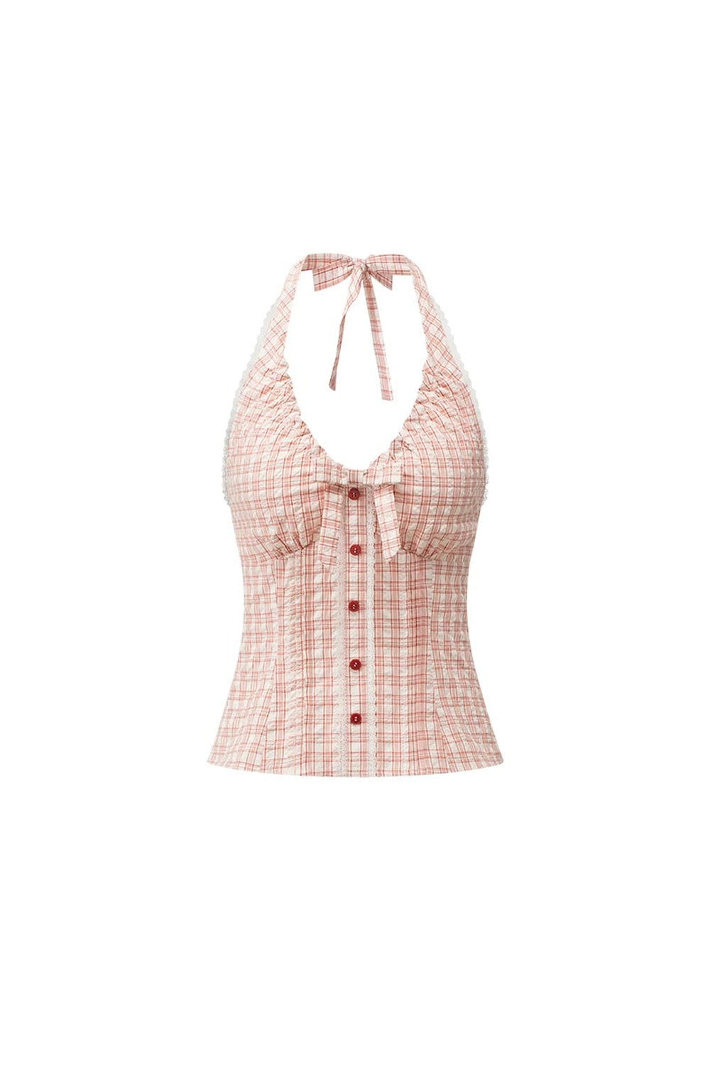 Gilet halter scozzese con fiocco
