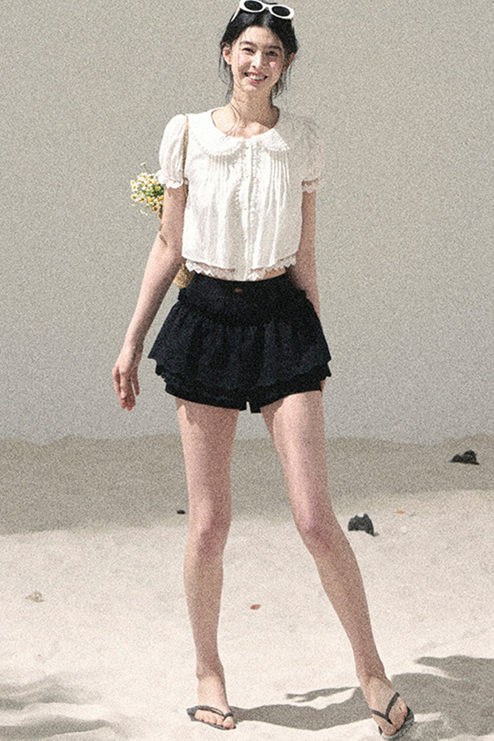 French Style Lace Puff Sleeve Blouse