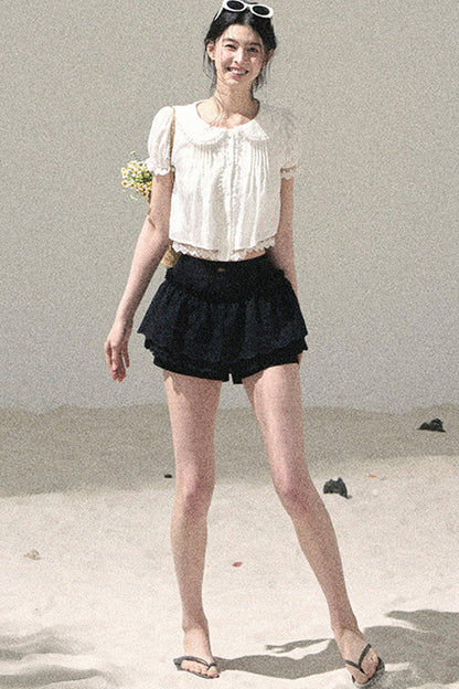 French Style Lace Puff Sleeve Blouse