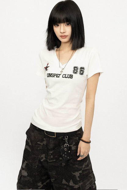 Retro White V-Neck Tee