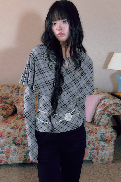 Floral Plaid Cape Top and Pants Set-Up