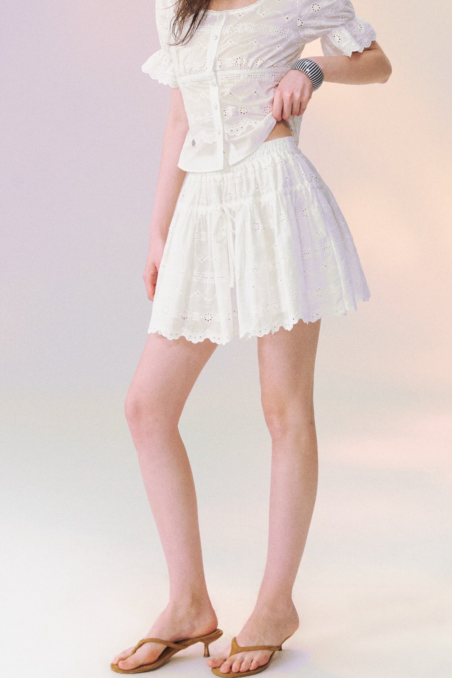 White Eyelet Puffy Skirt and Top Set-Up