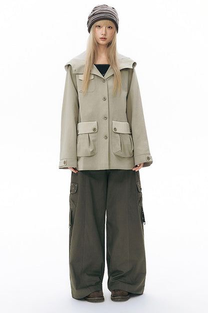Workwear-Jacke mit Kapuze und Patchwork