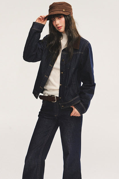 Retro Lapel Cotton-Padded Denim Jacket