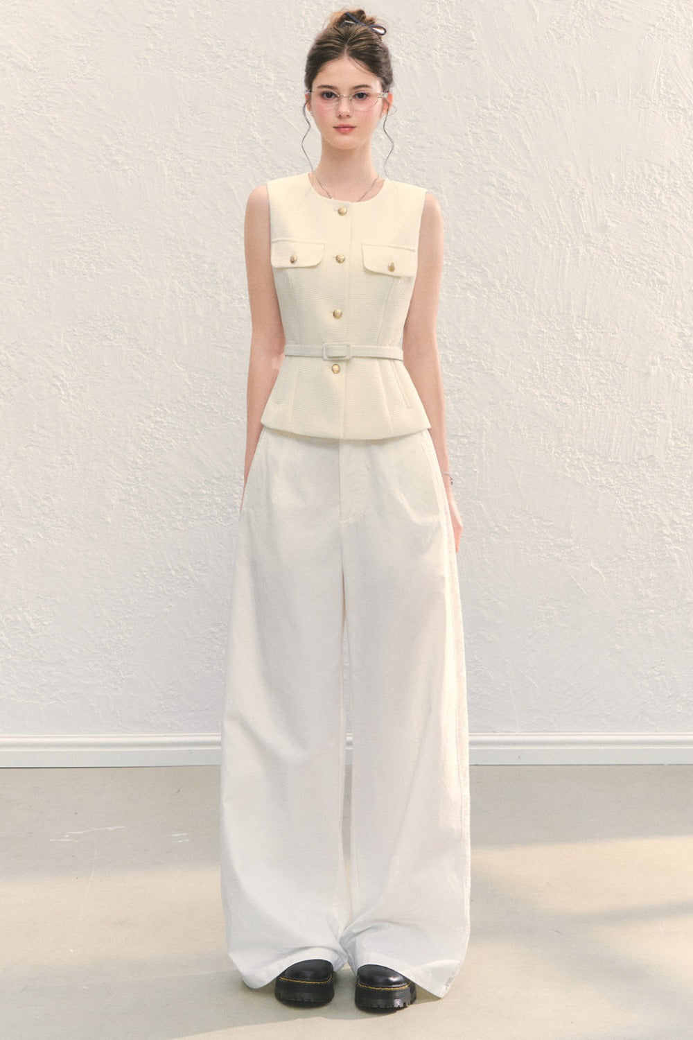 High Waist White Wide-Leg Pants