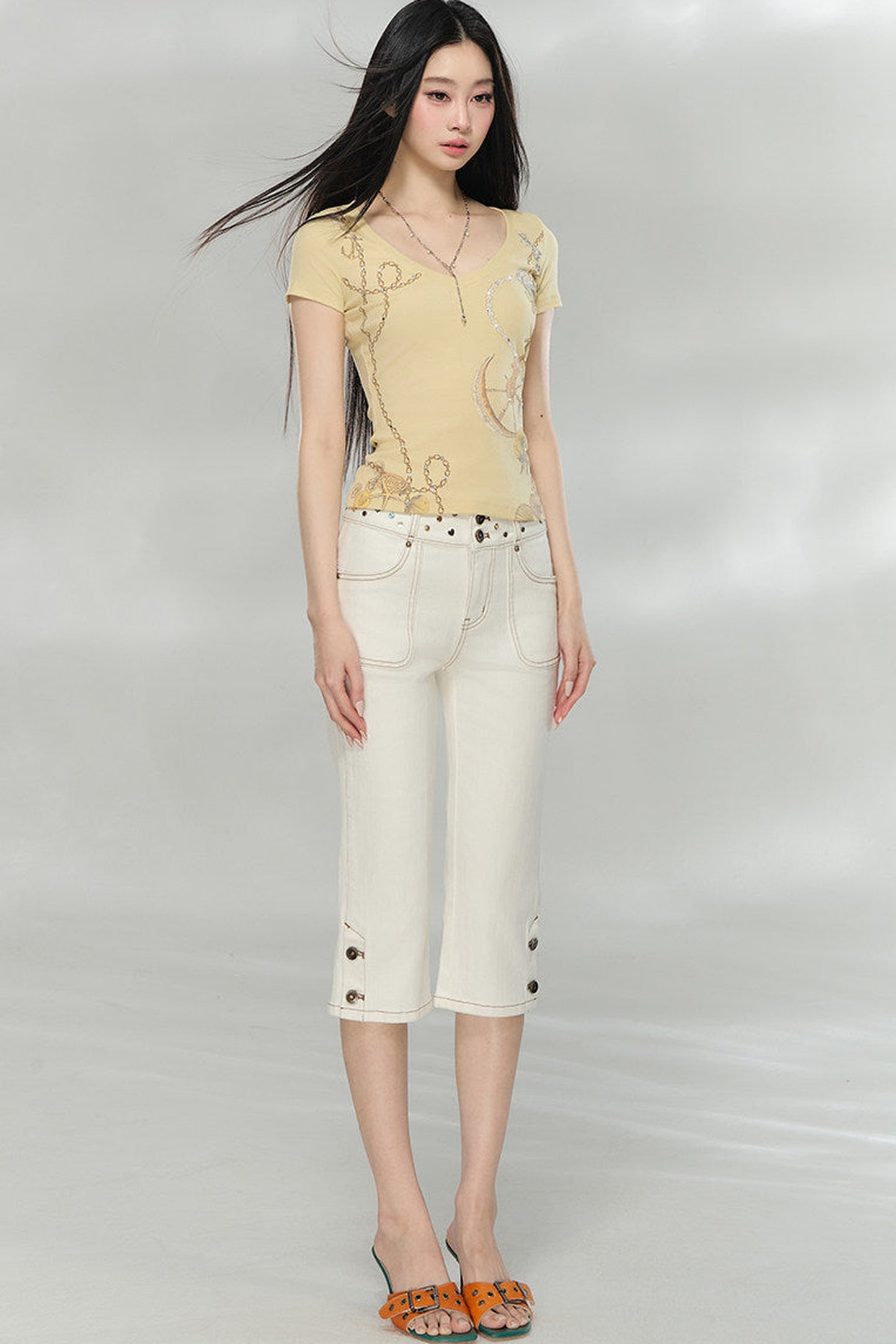 Rhinestone V-Neck Top