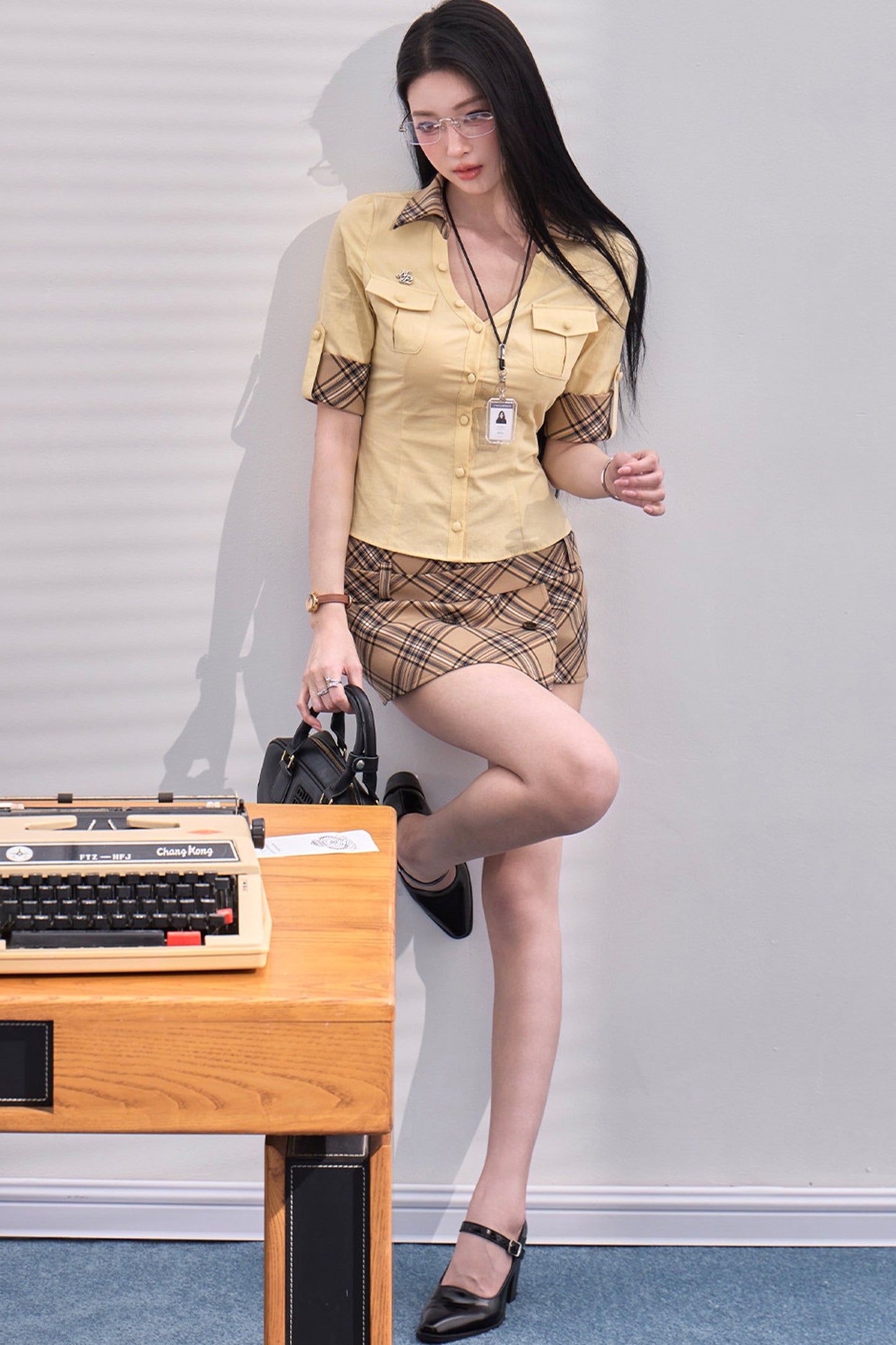 Plaid Patchwork Blouse Set-Up