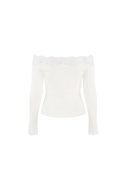One-Shoulder Lace Knit Top and Jeans Set-Up
