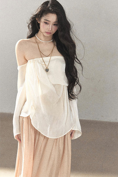 One-Shoulder Korean-Style Thin Chiffon Outerwear Blouse