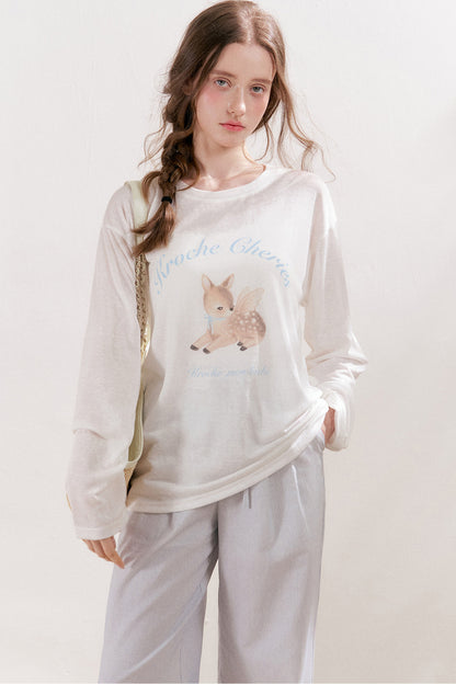 Lockeres Lyocell-T-Shirt-Set mit Hirsch-Print