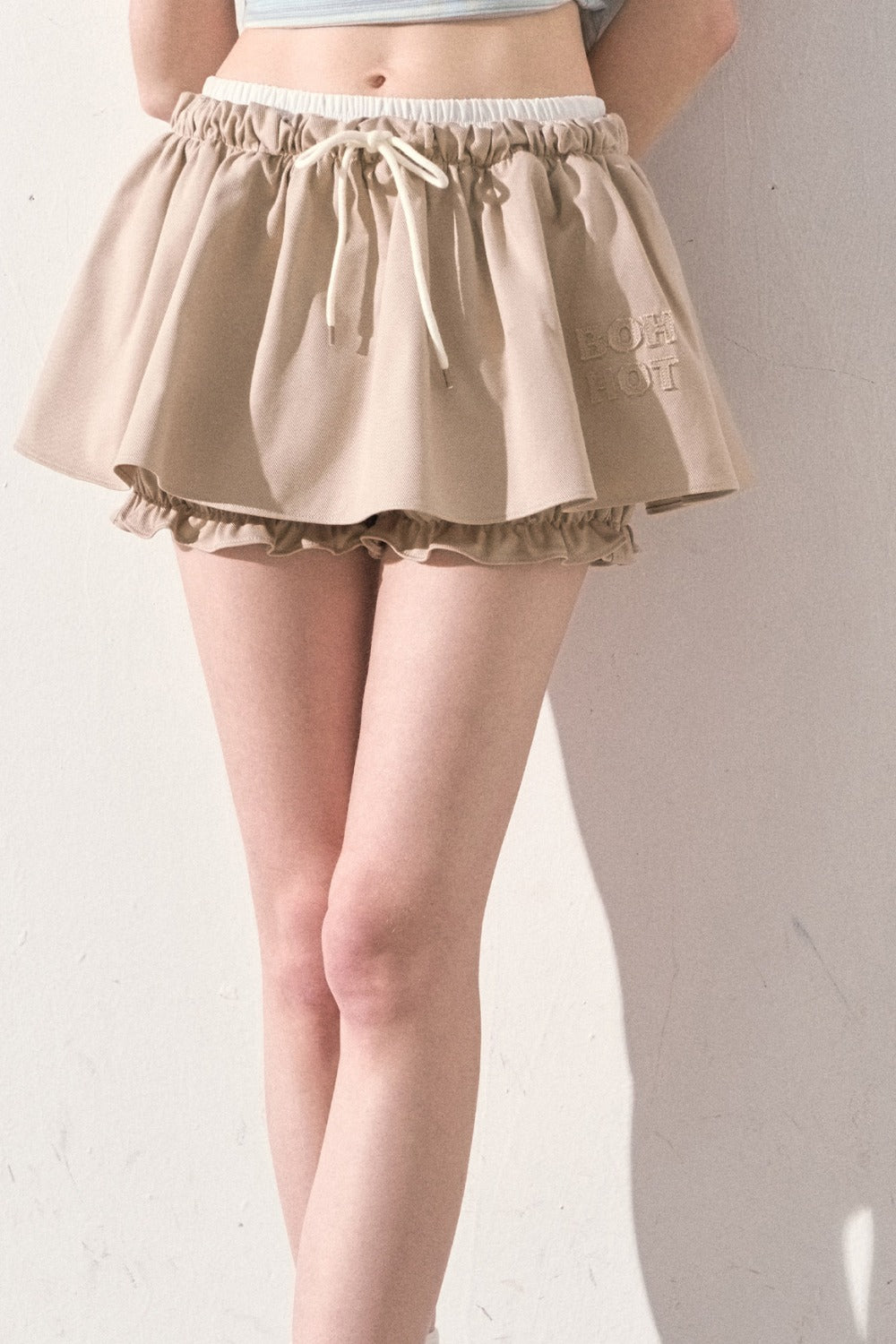 Embroidered Low-rise Drawstring Puff Skirt