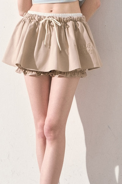 Embroidered Low-rise Drawstring Puff Skirt