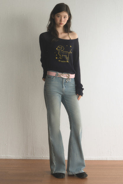 High-Waisted Washed Micro-Flared Jeans