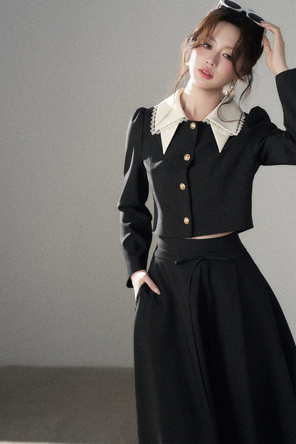 Black Collar Top and Long Skirt Set-Up