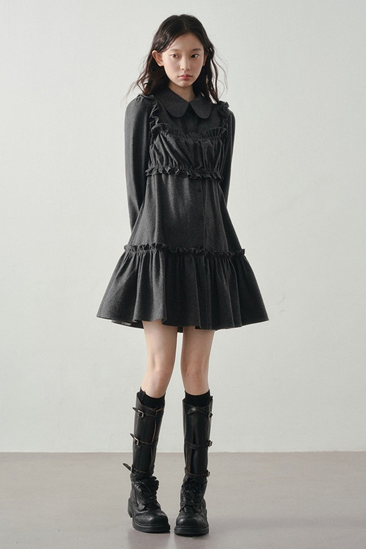 Misty Black Pleated Vest and Shirt Dress Set