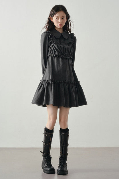 Misty Black Pleated Vest and Shirt Dress Set