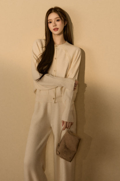 Wool and Cashmere Blend Cardigan and Pants Set-Up