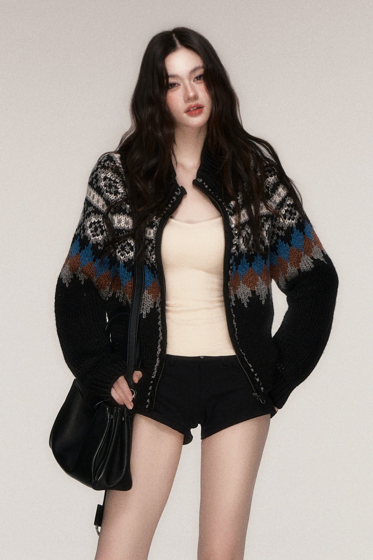 Short Icelandic Jacquard Zip Cardigan