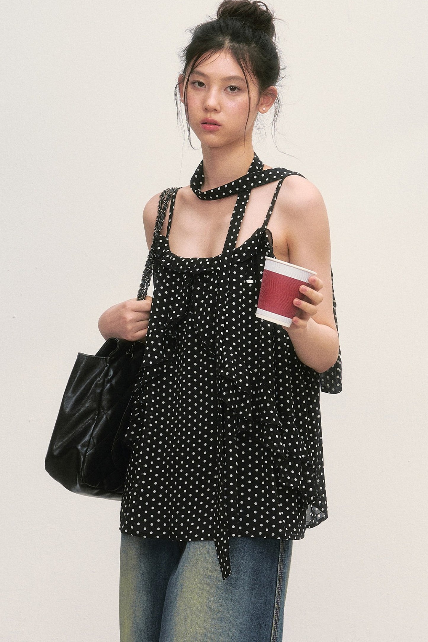 Polka Dot Ruffled Chiffon Camisole