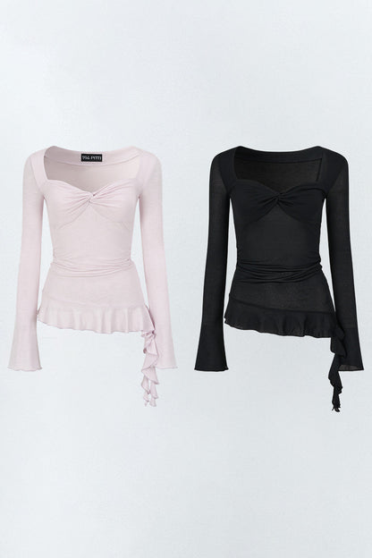 Twist Ruffle Pleated Blouse