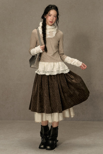 High-Neck Lace Edging Base Layer Top
