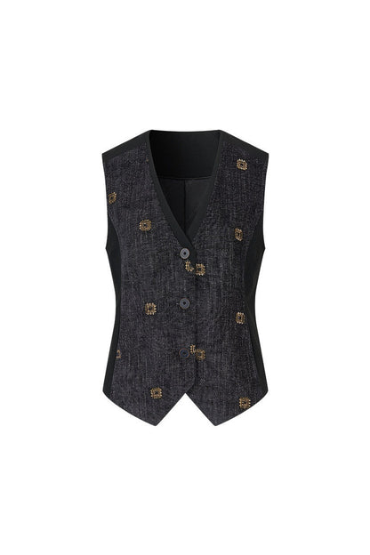 Completo rétro con gilet e gonna con perline