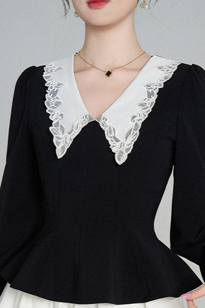 Peplum Waist Lace Collar Shirt