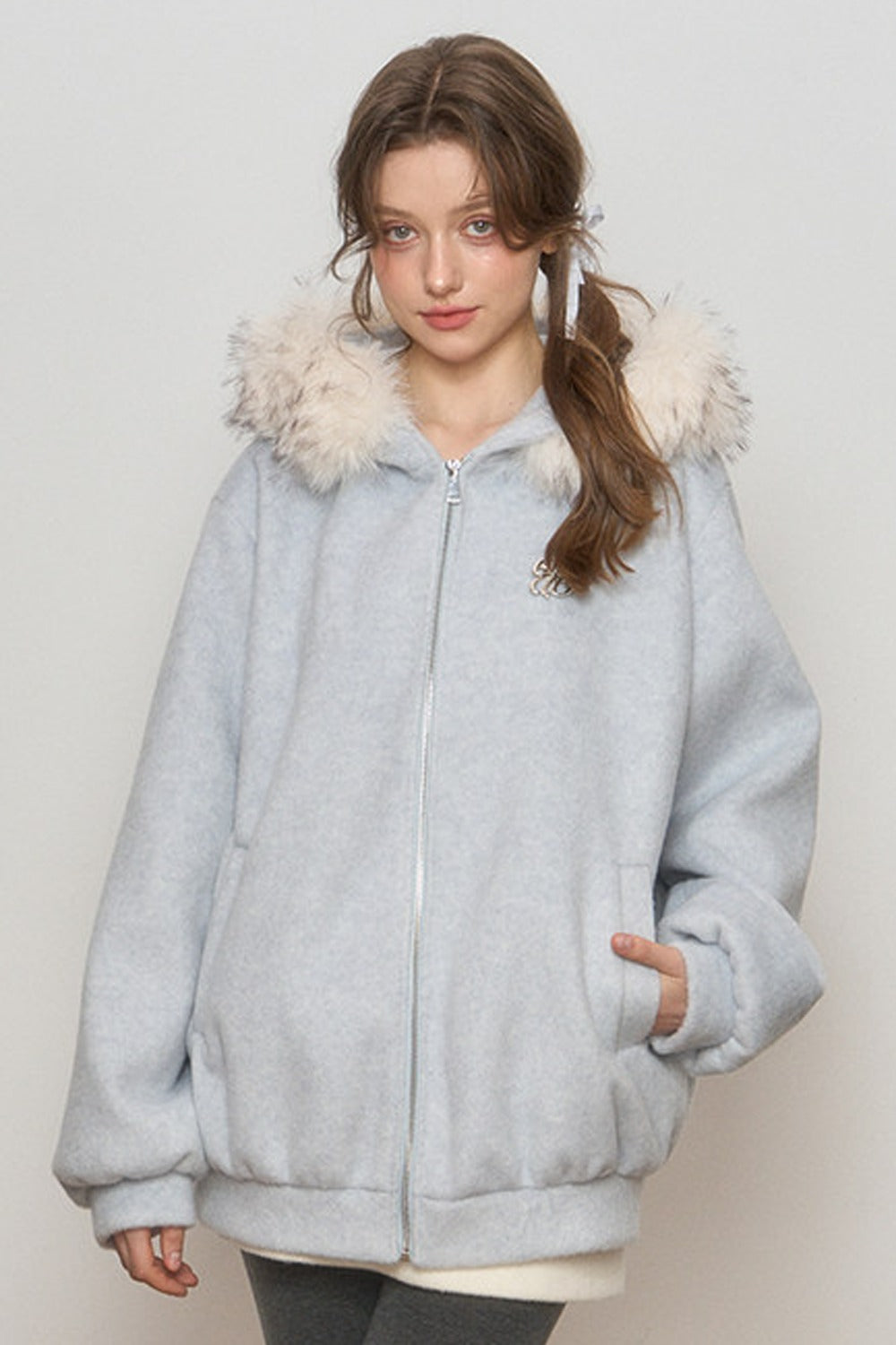 Hooded Fur Collar Woolen Jacket