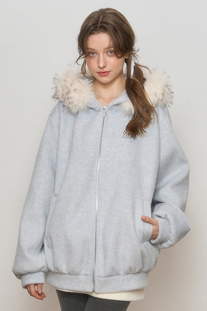 Hooded Fur Collar Woolen Jacket