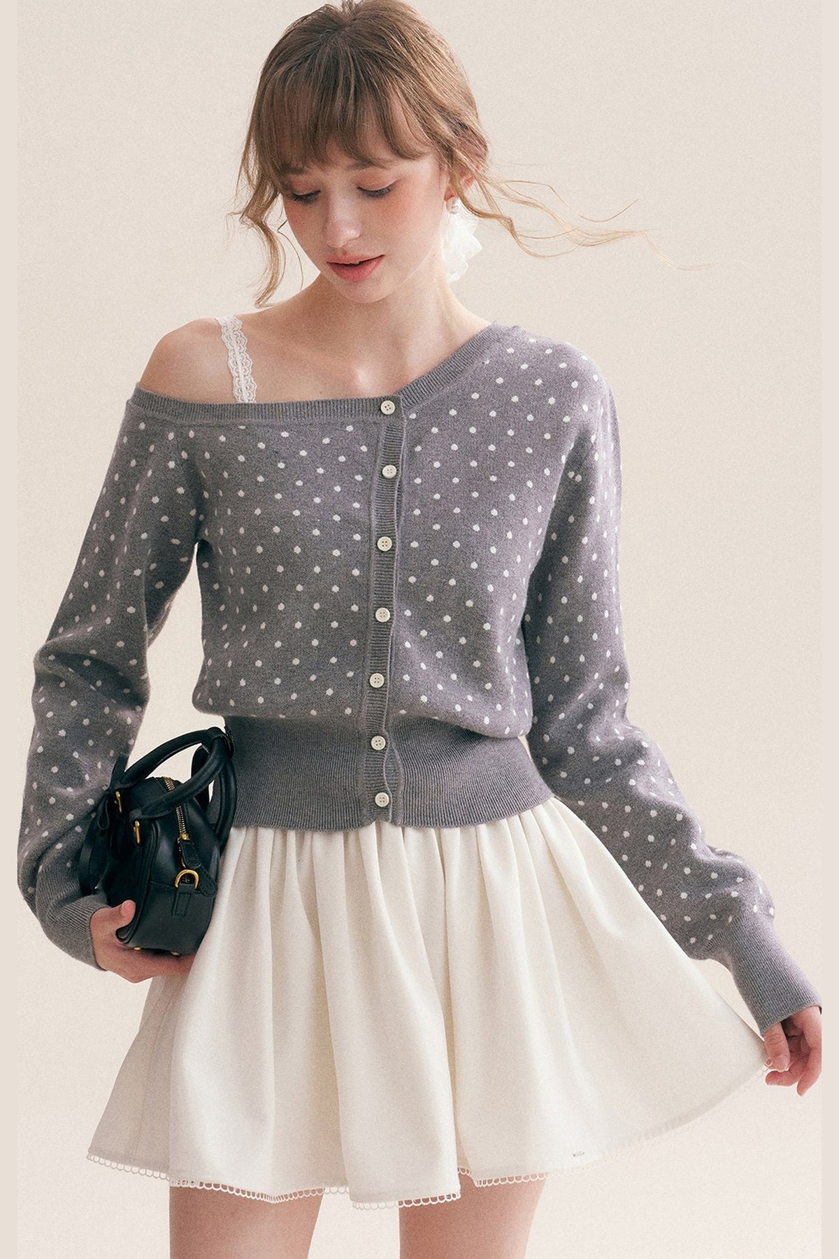 Polka Dot Knit Cardigan Top