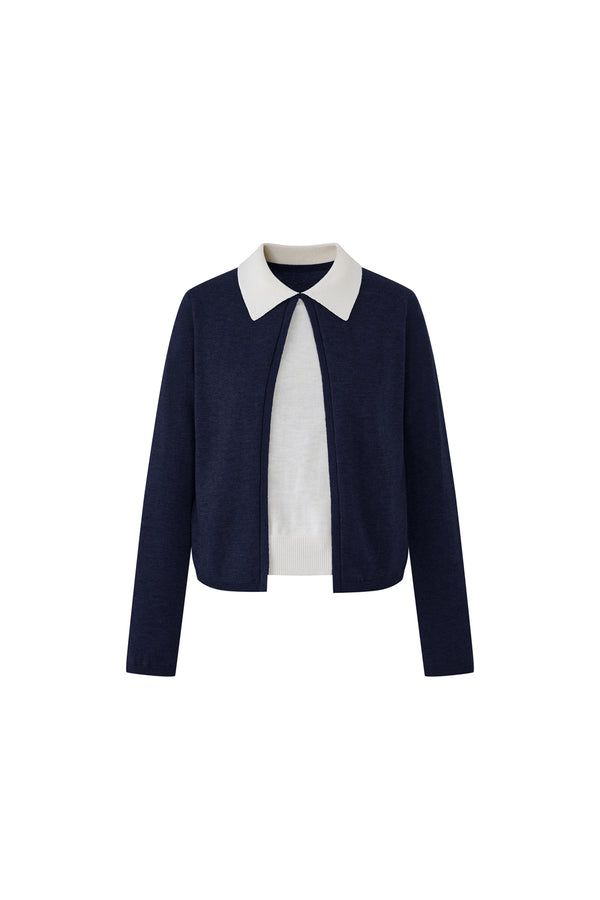 Color-Block Layered-Look Wool Knit Top