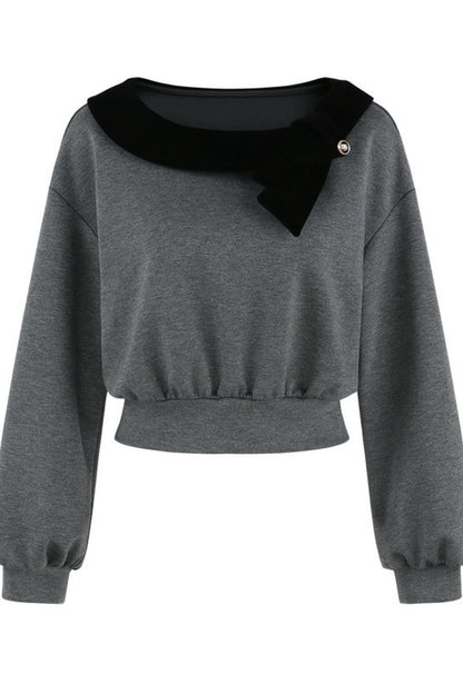 Gray Pullover Sweatshirt and Black Skirt Set-Up