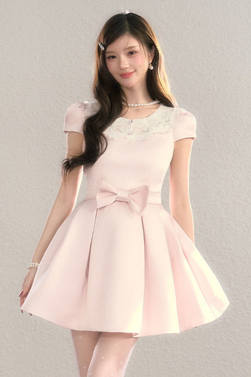 Satin Embroidery Bow A-Line Dress