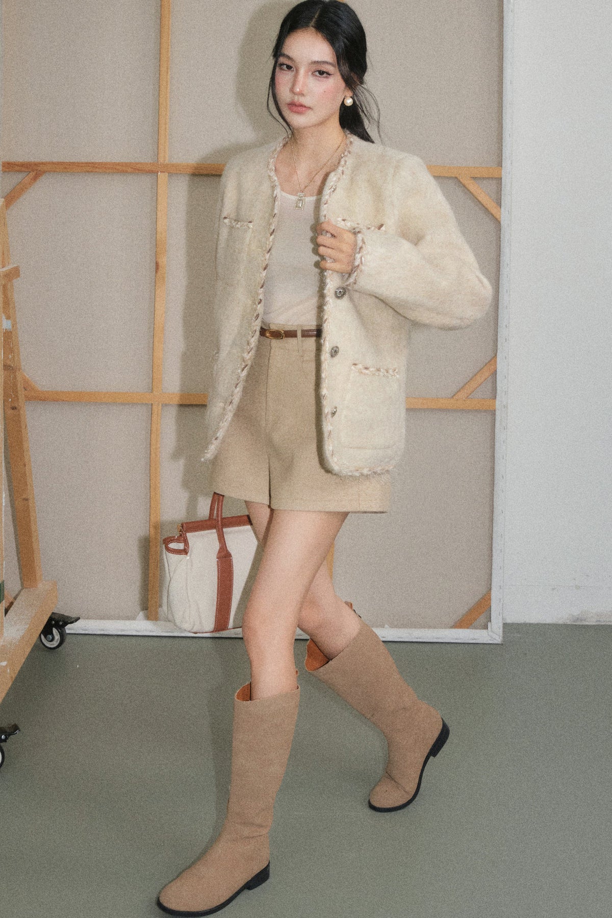 Wool Jacket and Straight Leg Shorts Set-Up