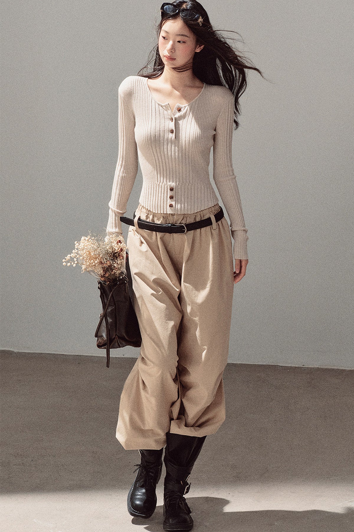 Long-Sleeved Knit T-Shirt