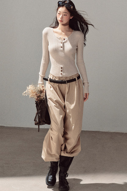 Long-Sleeved Knit T-Shirt