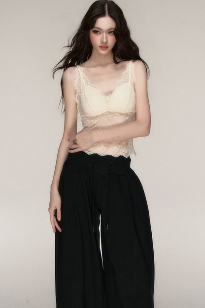 Beige Lace Spaghetti Strap Tank