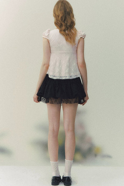 Square Neck Bow Lace Top