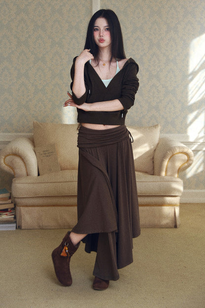 Asymmetrical Folded Waist Flared Half Skirt